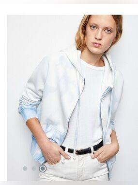 Nili Loton XS cotton white-blue tie-die distressed designer hooded sweatshirt
